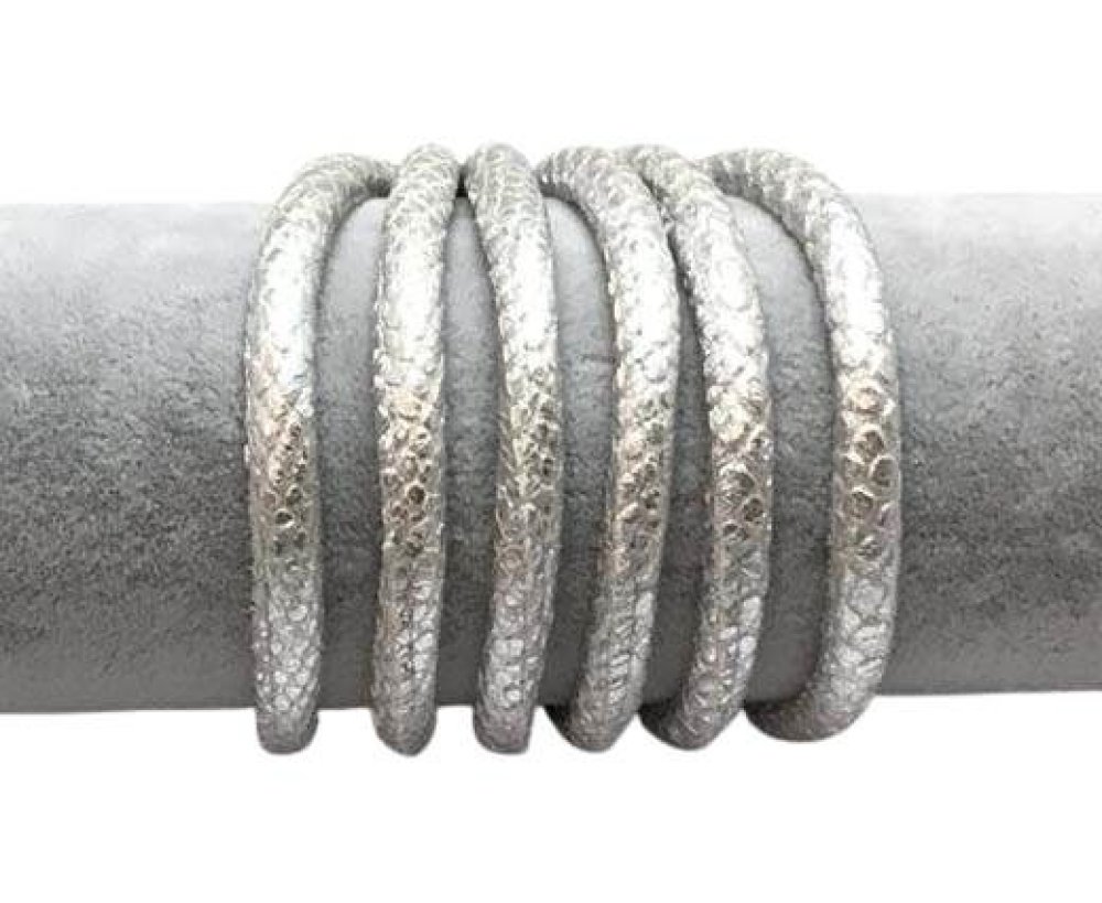 Real Round Nappa Leather cords 6mm- Snake style-Silver