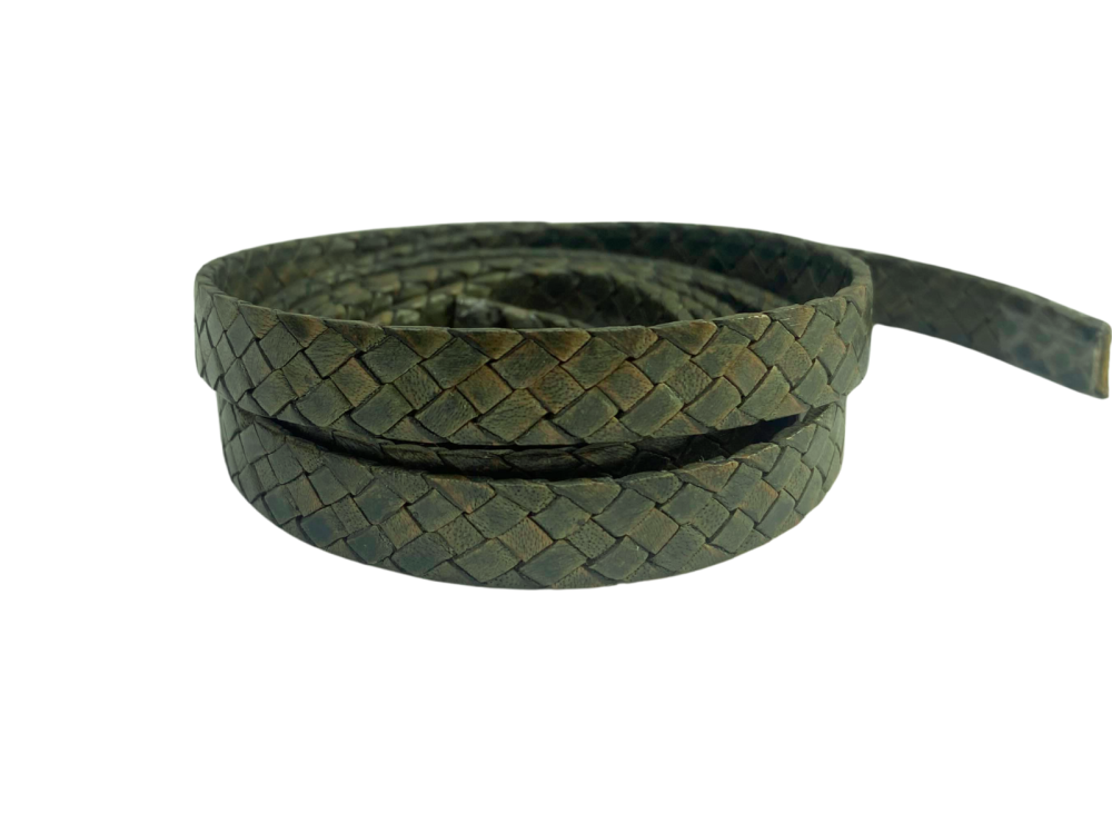 Brazil braided leather cords- 8*2.2mm - vintage green