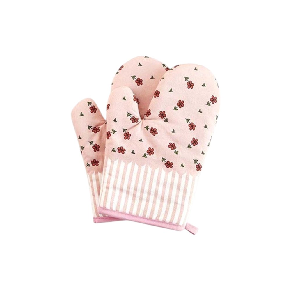 Pink and Flower Printed Oven Mitt