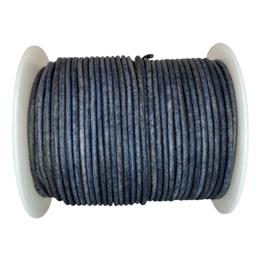 Round leather Cords - 6mm - Vintage Blue