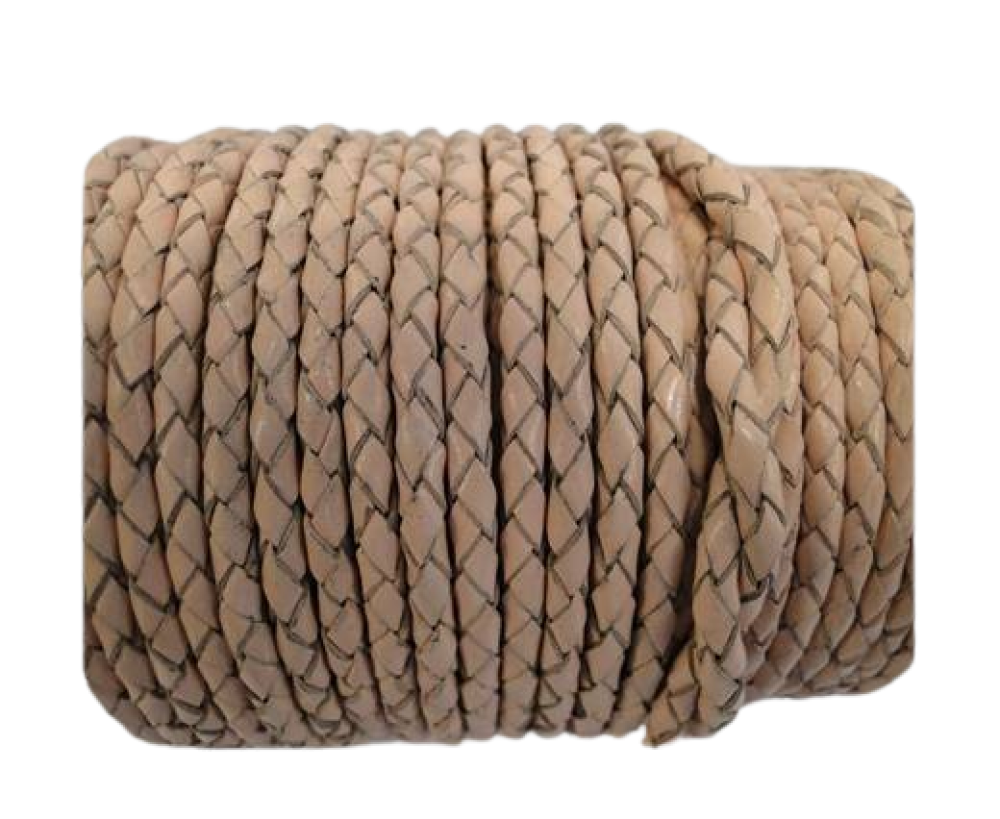 Oslo Round Braided Leather Cord- 4mm-Vintage Beige