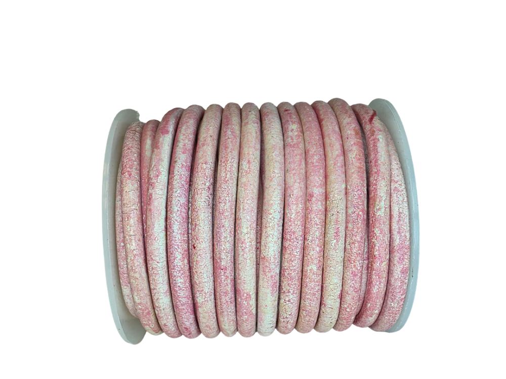 Round Leather Cords - 5mm - Vintage Pink with White Base