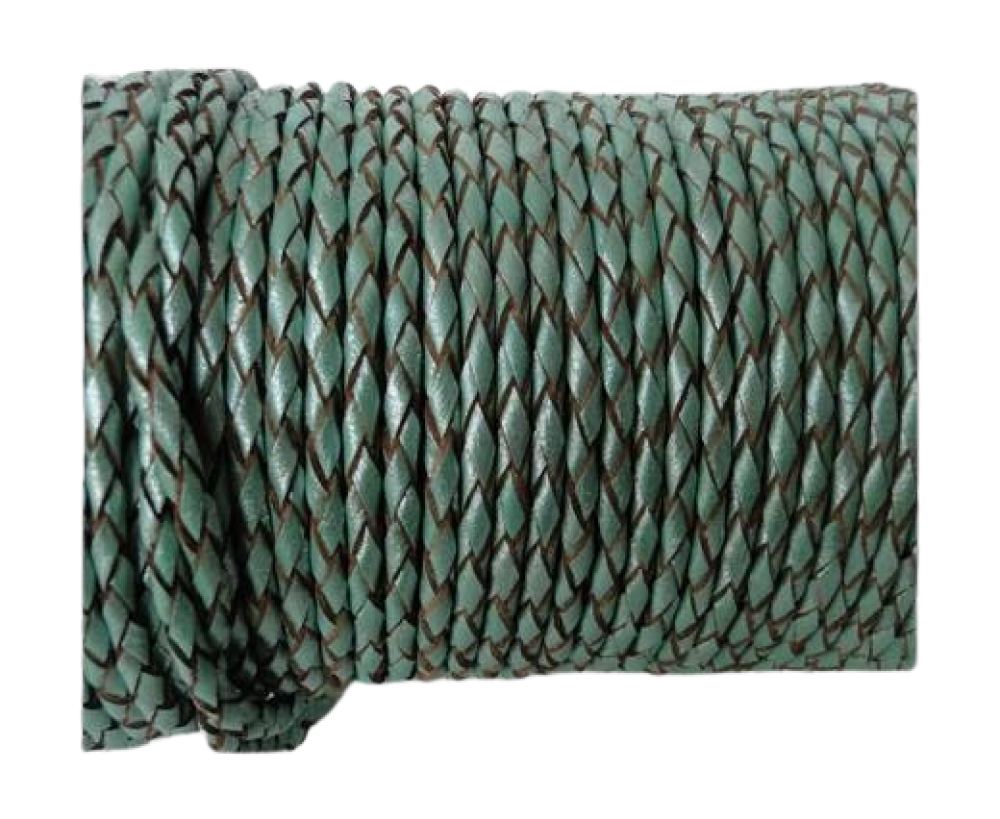 Oslo Round Braided Leather Cord - 3mm - Metallic Mint
