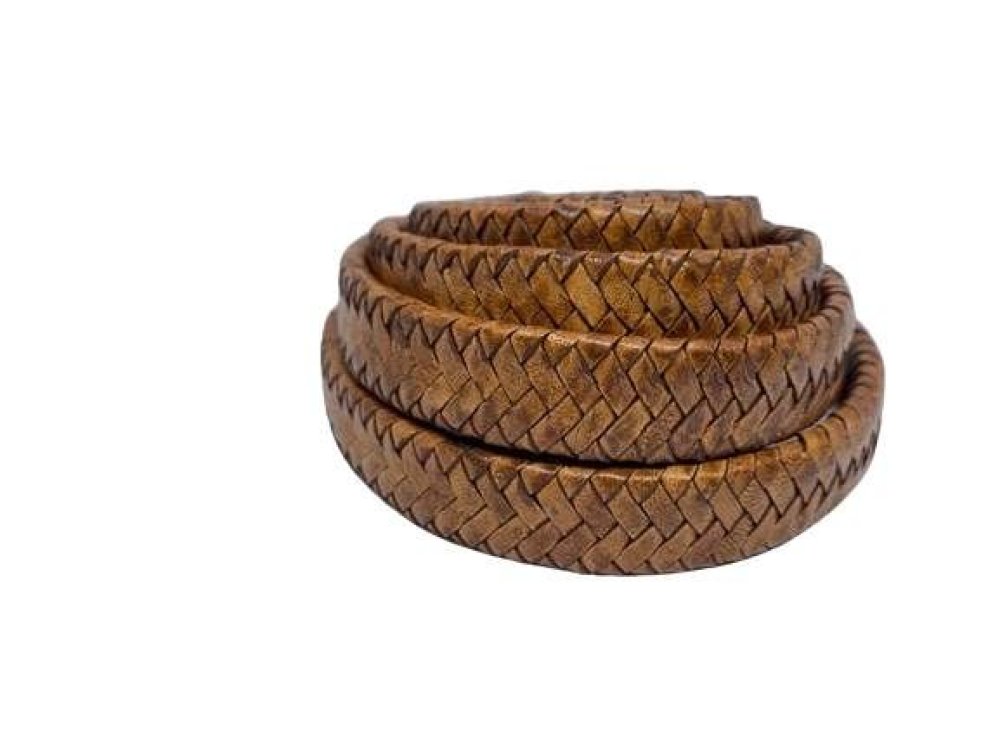 OVAL BRAIDED LEATHER CORDS KHAJUR STYLE 15X4.5MM - BROWN