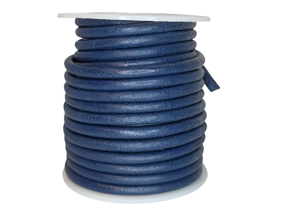 Round Leather Cord - 5mm - Marine blue