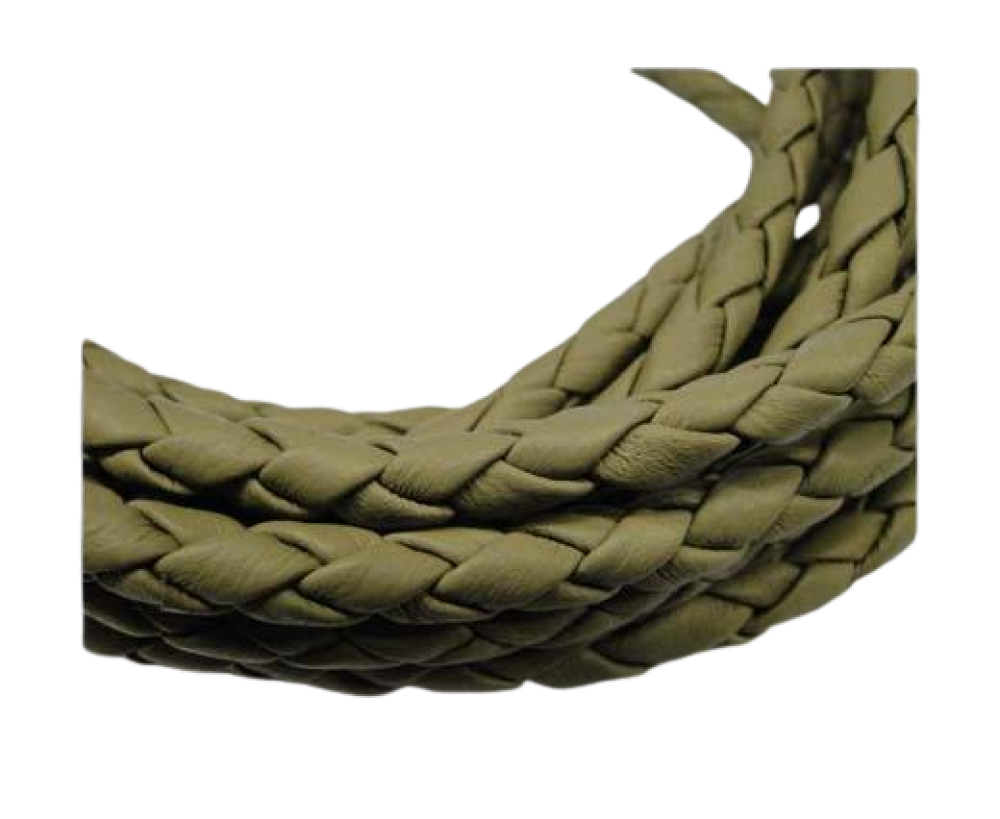 Fine Braided Nappa Leather Cords  - olive -6mm