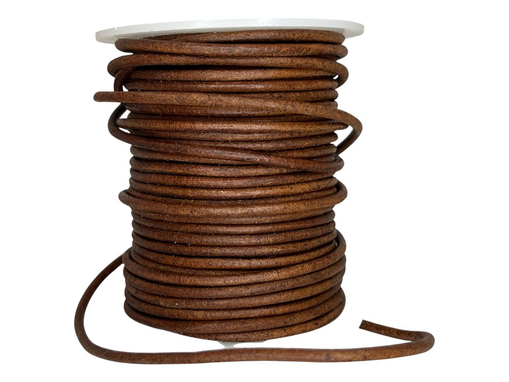 Round Leather Cord - Vintage Dark Tan - 2mm