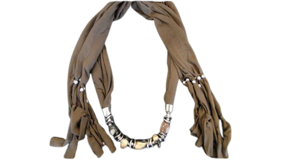 Scarf With Beads - Style 12 - Brown