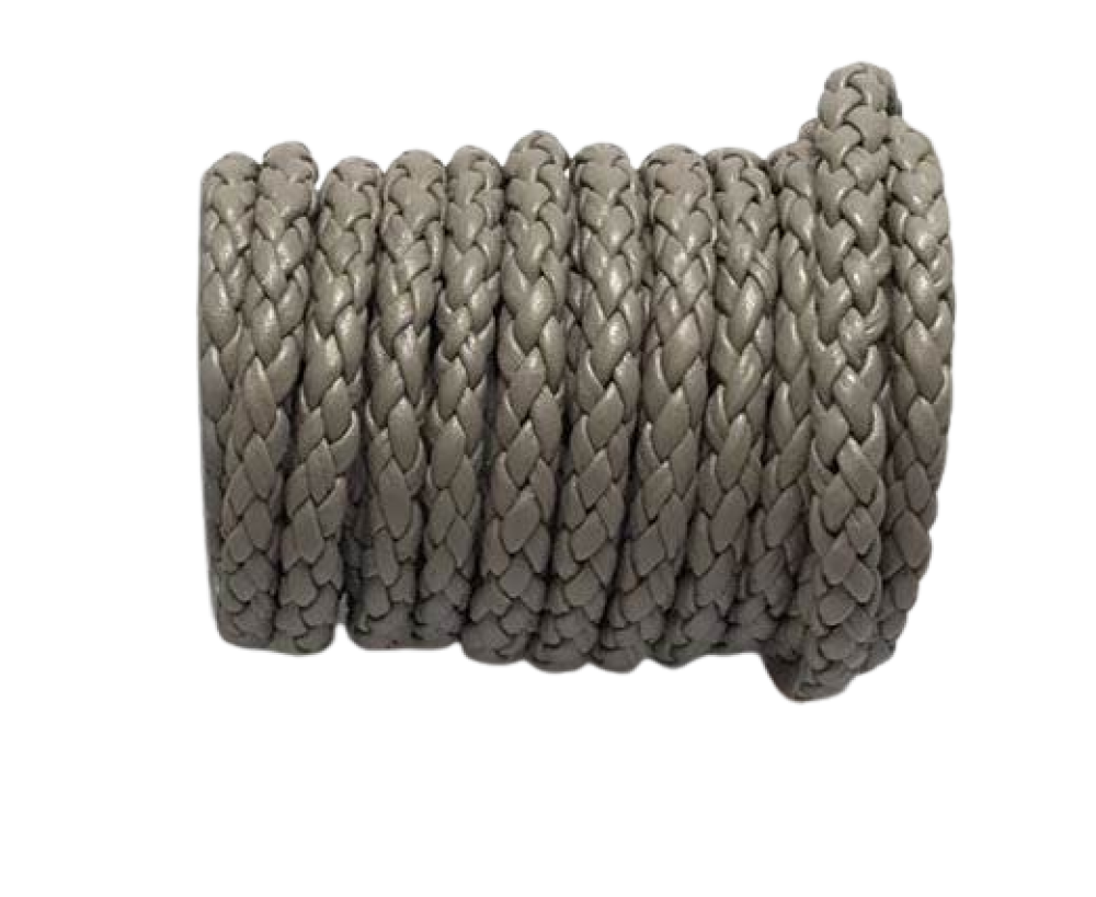 Round Bolo Twist Leather Cord- 6mm - grey