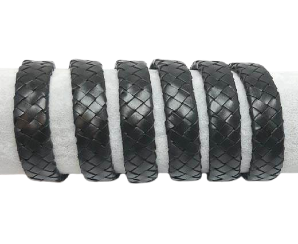 Ambiente Oval Braided Leather Cord - 15.5x4.5mm - Black