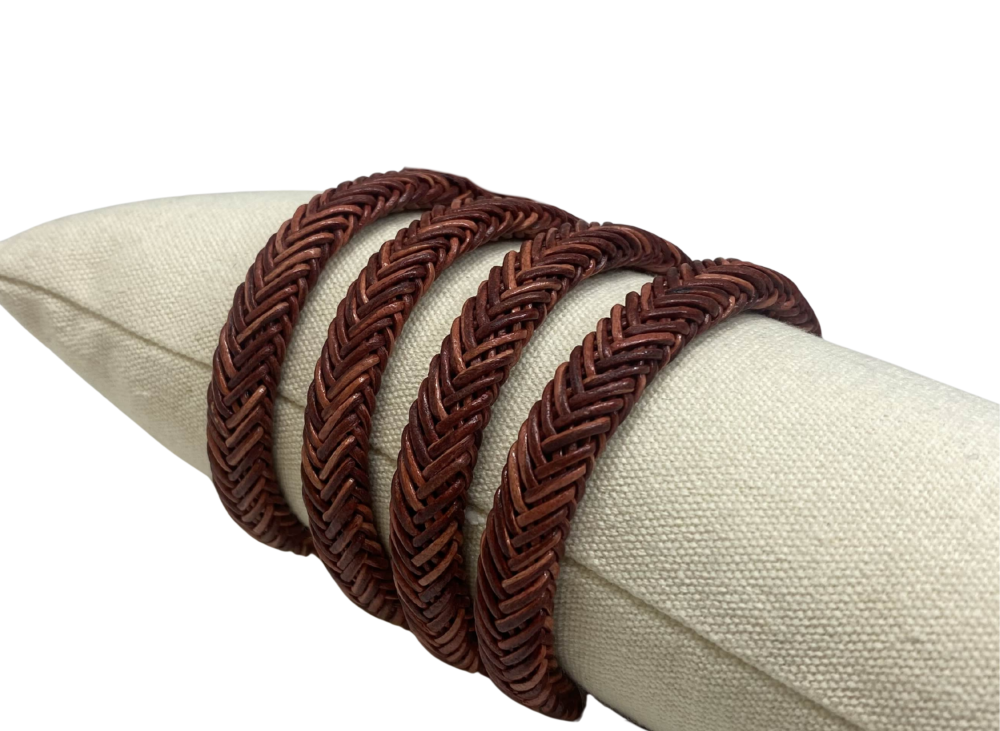 Spiral braided leather cords - 11x6mm - Vintage Cognac