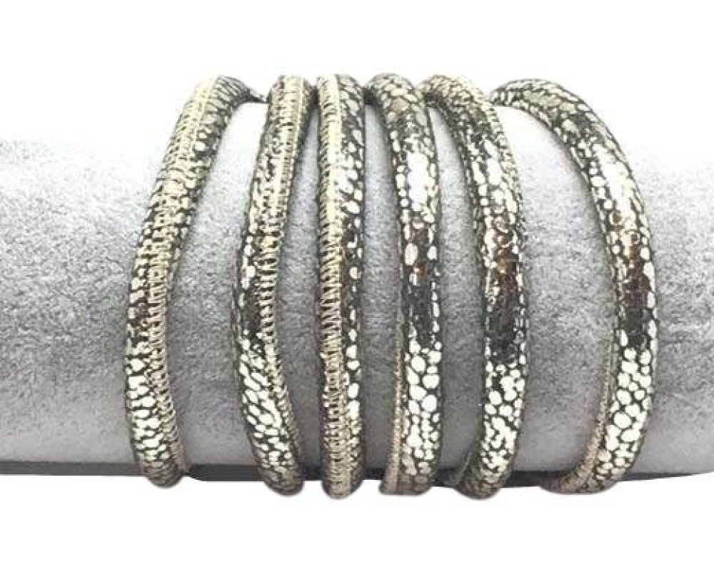 Real Round Nappa Leather cords 6mm- Snake style-Shiny gold