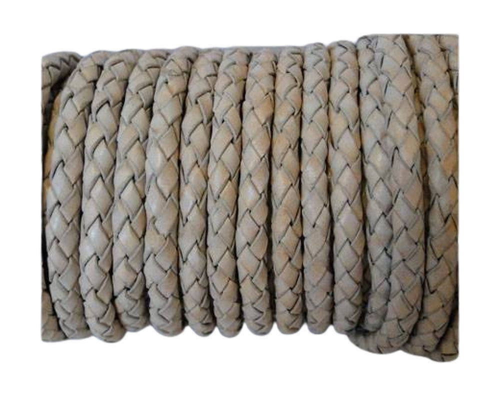 Oslo Round Braided Leather Cord- 3mm-Vintage Light Grey
