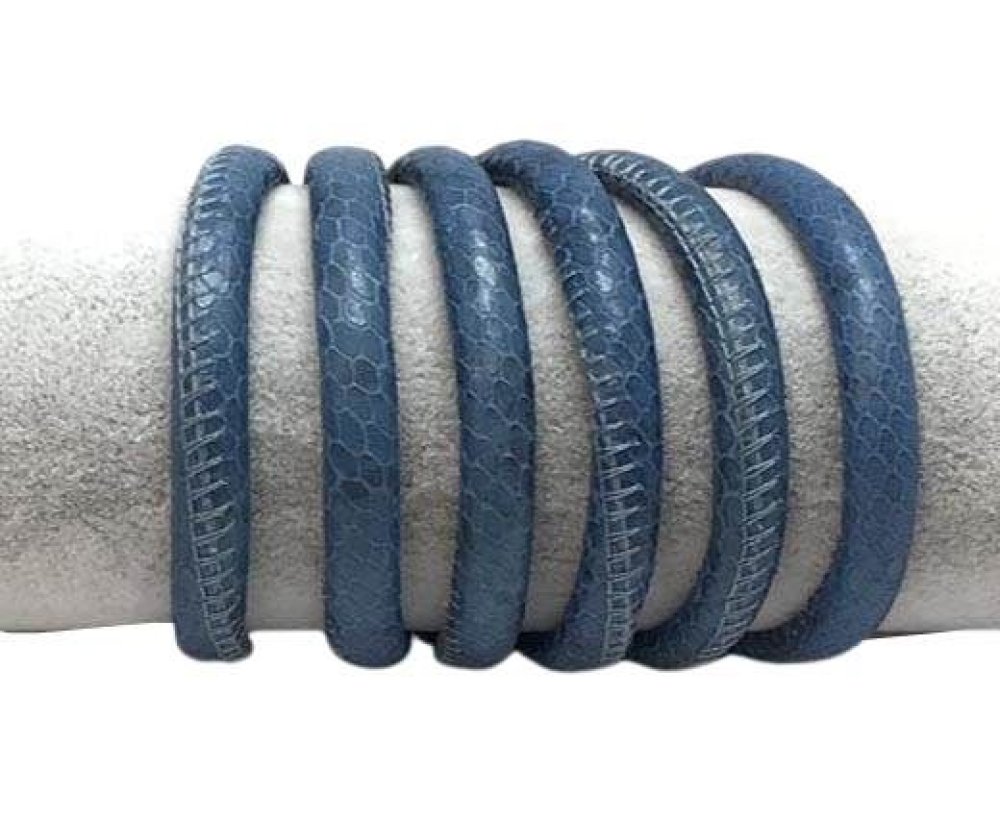 Real Round Nappa Leather cords 6mm - Snake Style - middle blue