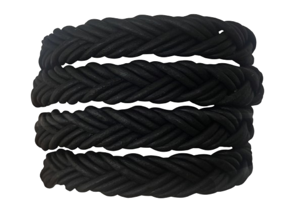 Ibiza braided leather cords - 11*6mm- matt black