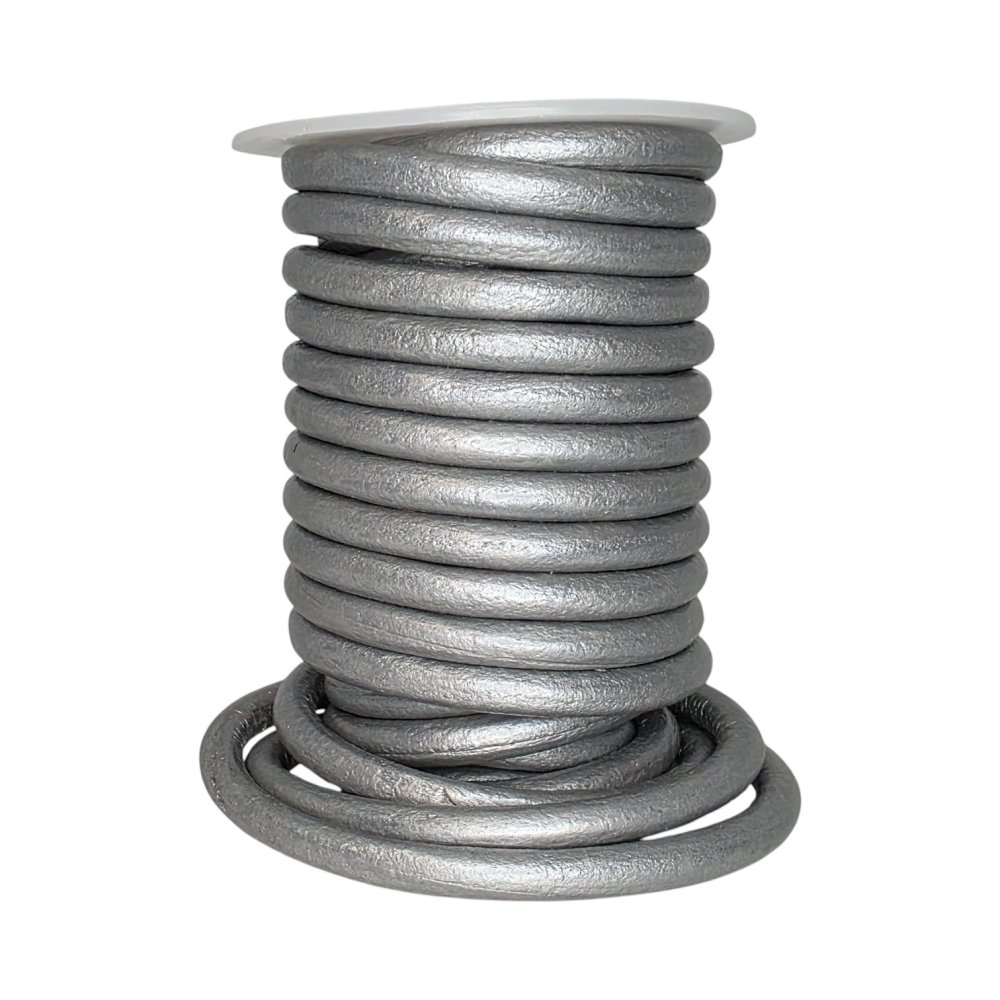 Round Leather Cord Metallic Silver 6mm