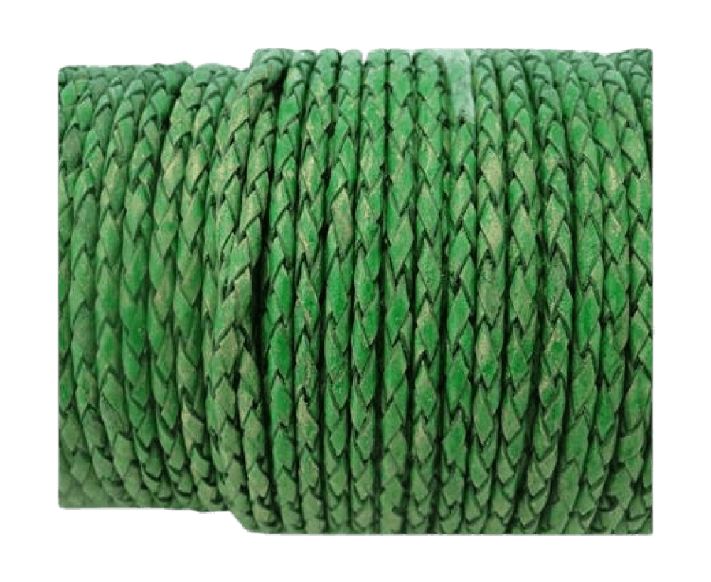 Oslo Round Braided Leather Cord-3mm-Vintage Moss Green