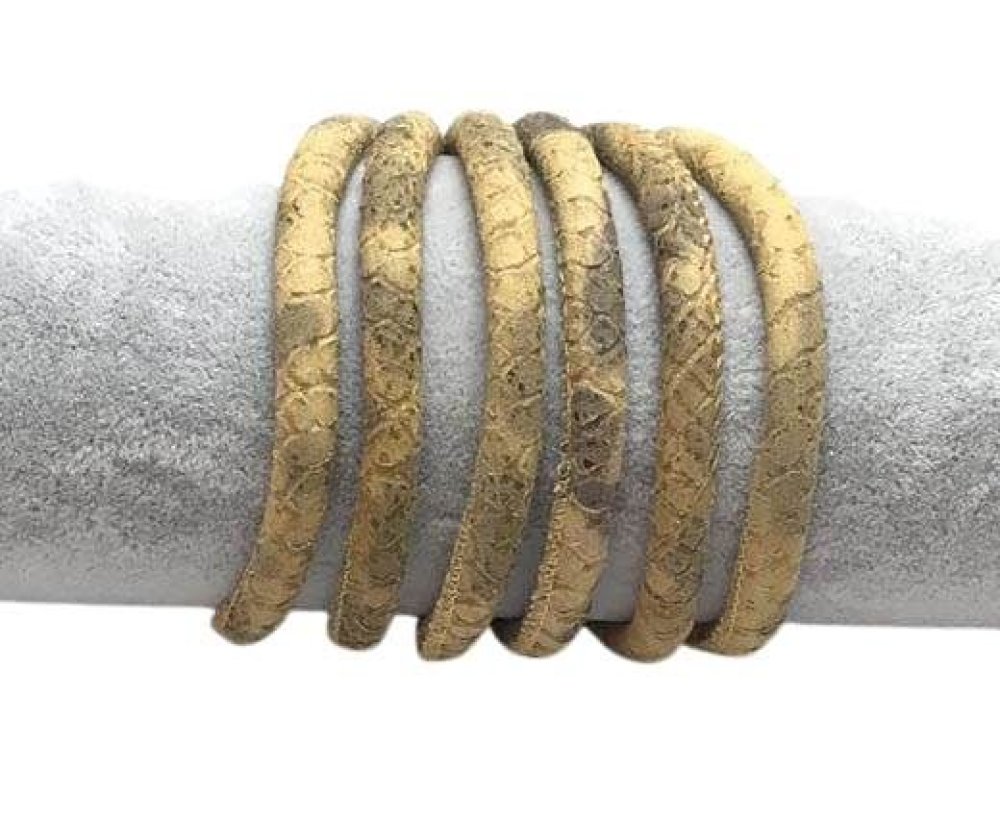 Real Round Nappa Leather cords 6mm- Snake style-Orange grey