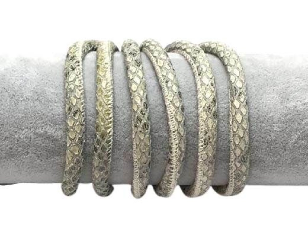 Real Round Nappa Leather cords 6mm- Snake style-Green grey