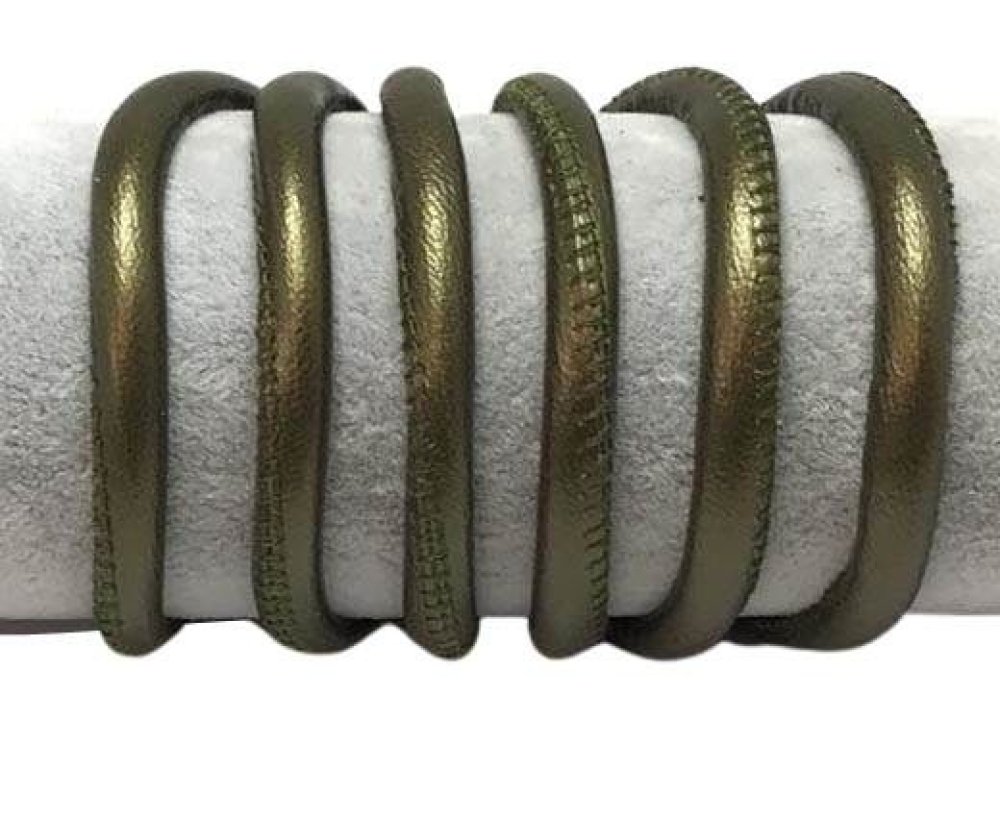 Round stitched nappa leather cord-6mm-Metalic olive