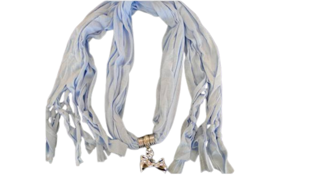 Scarf With Beads - Style 6 - Light Blue