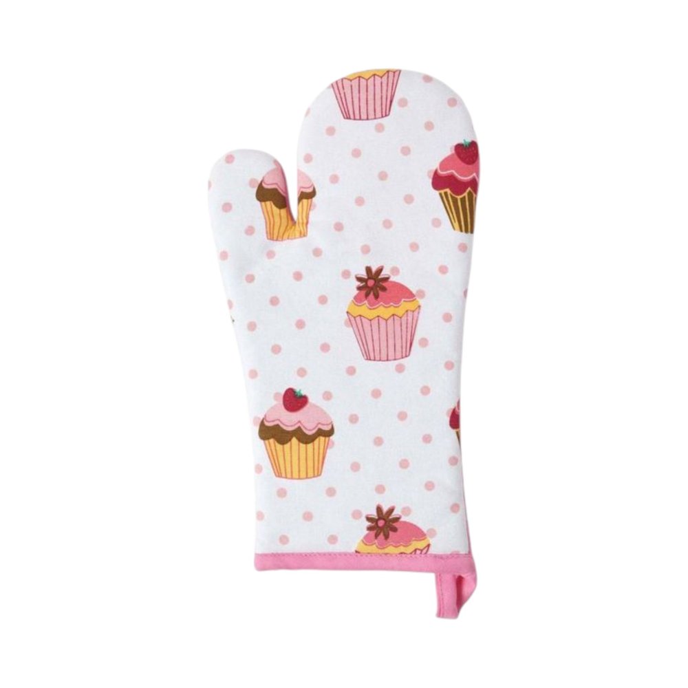 White Oven Mitt with Cupcakes