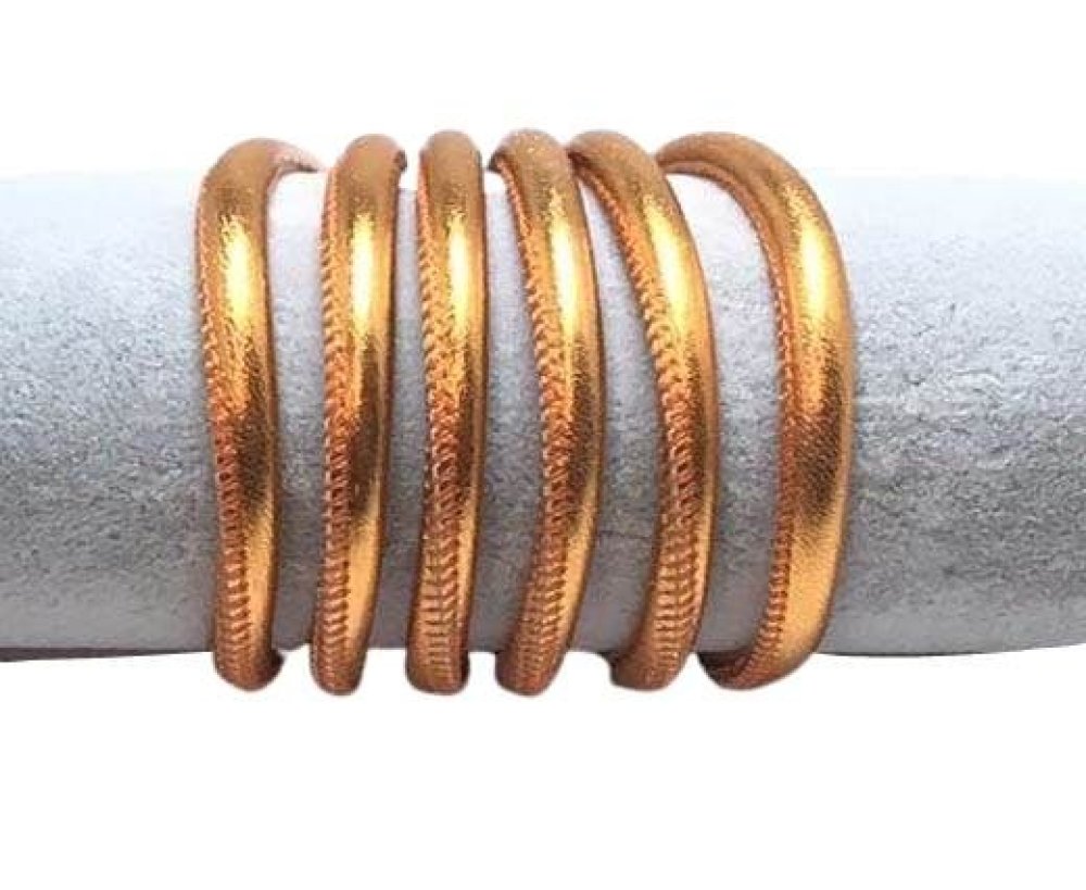 Round stitched nappa leather cord-6mm-Metalic orange