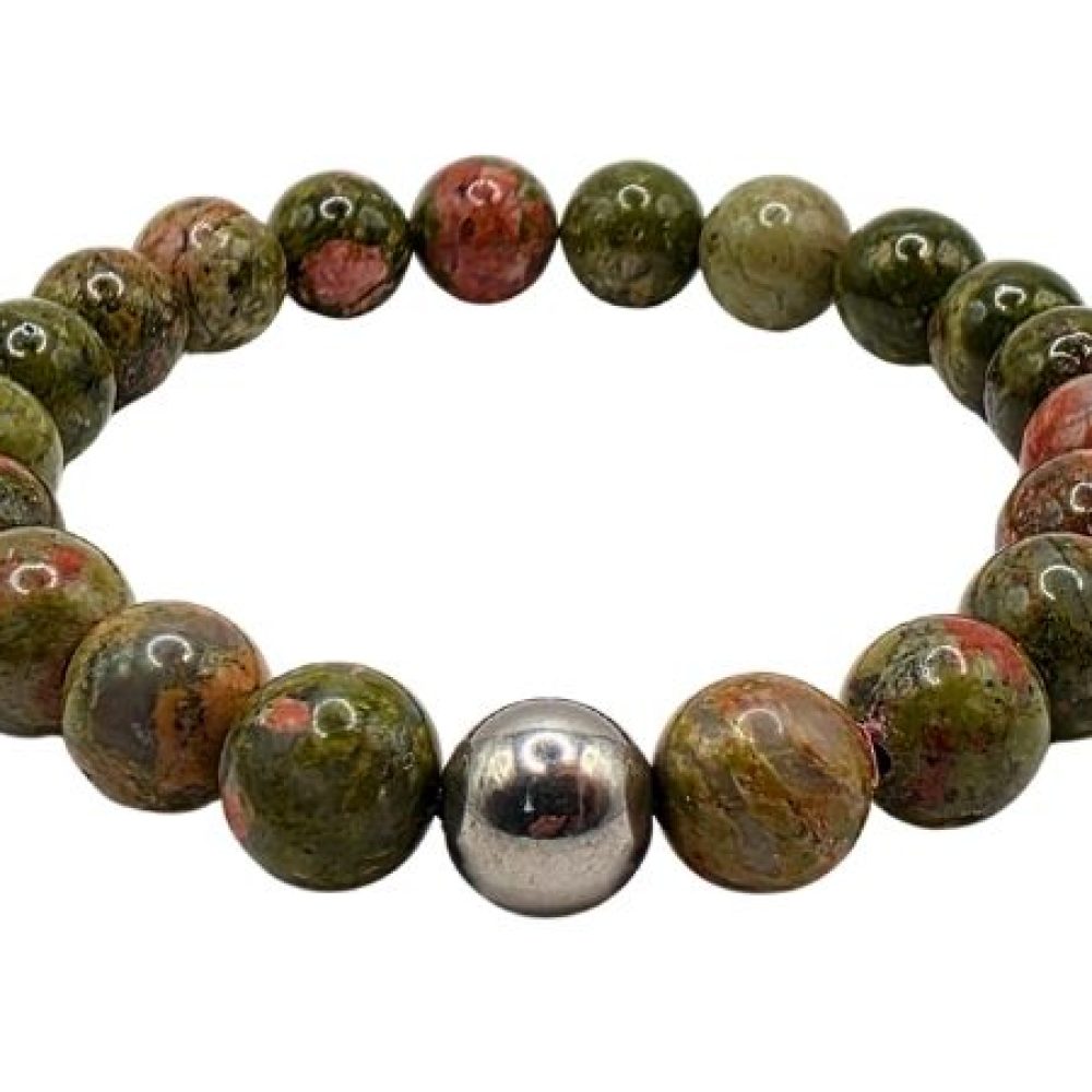 Unakite Gemstone Bracelet: Style-518 (8mm)