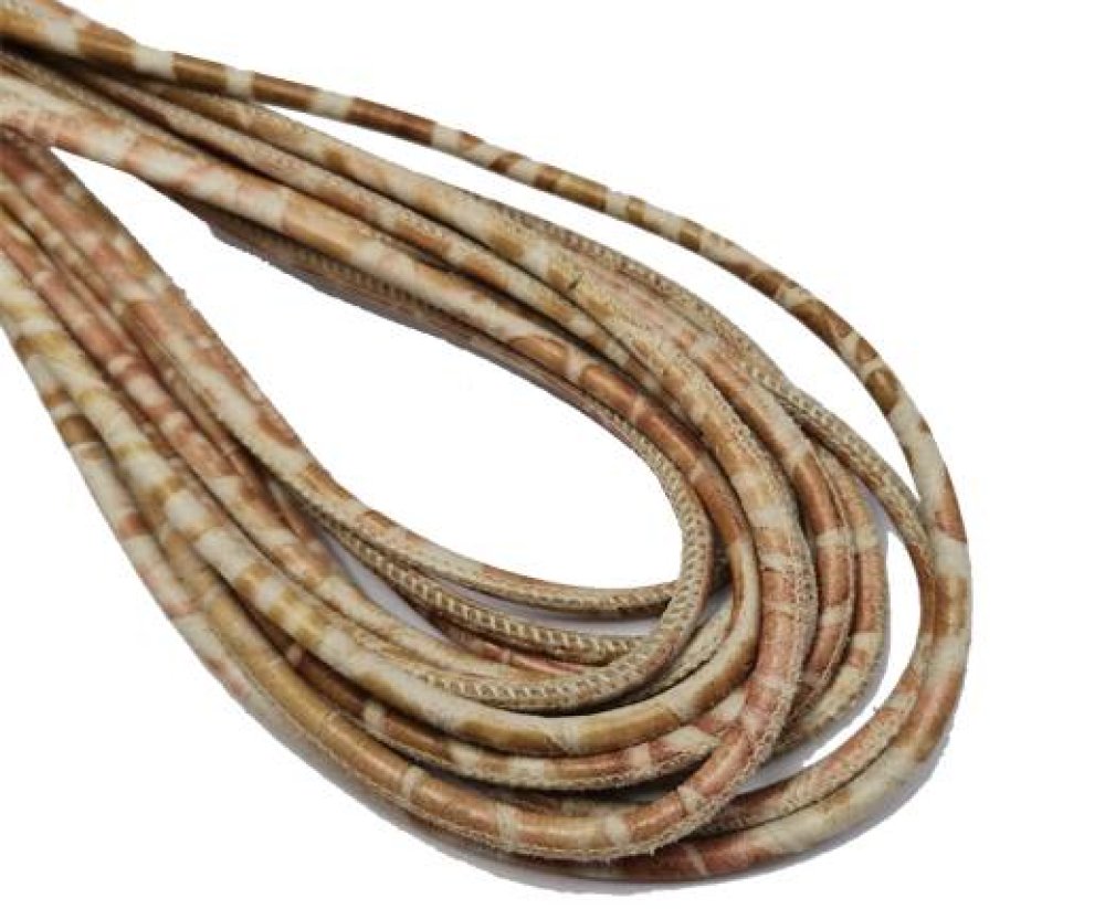 Round Stitched Nappa Leather Cord-4mm-cocodrile orange beige