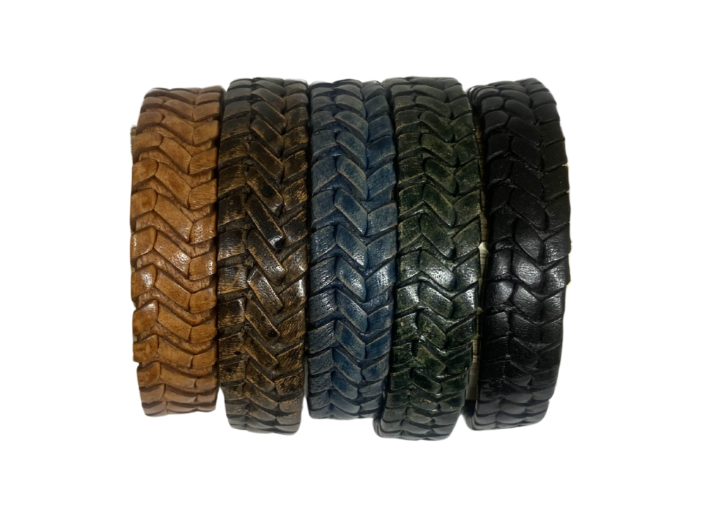 Dallas Braided Leather Cord - 14x4mm - Vintage Blue