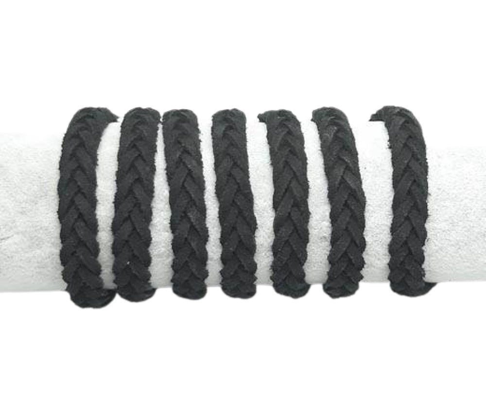 Thick braided Suede leather cords - 10mm - Black