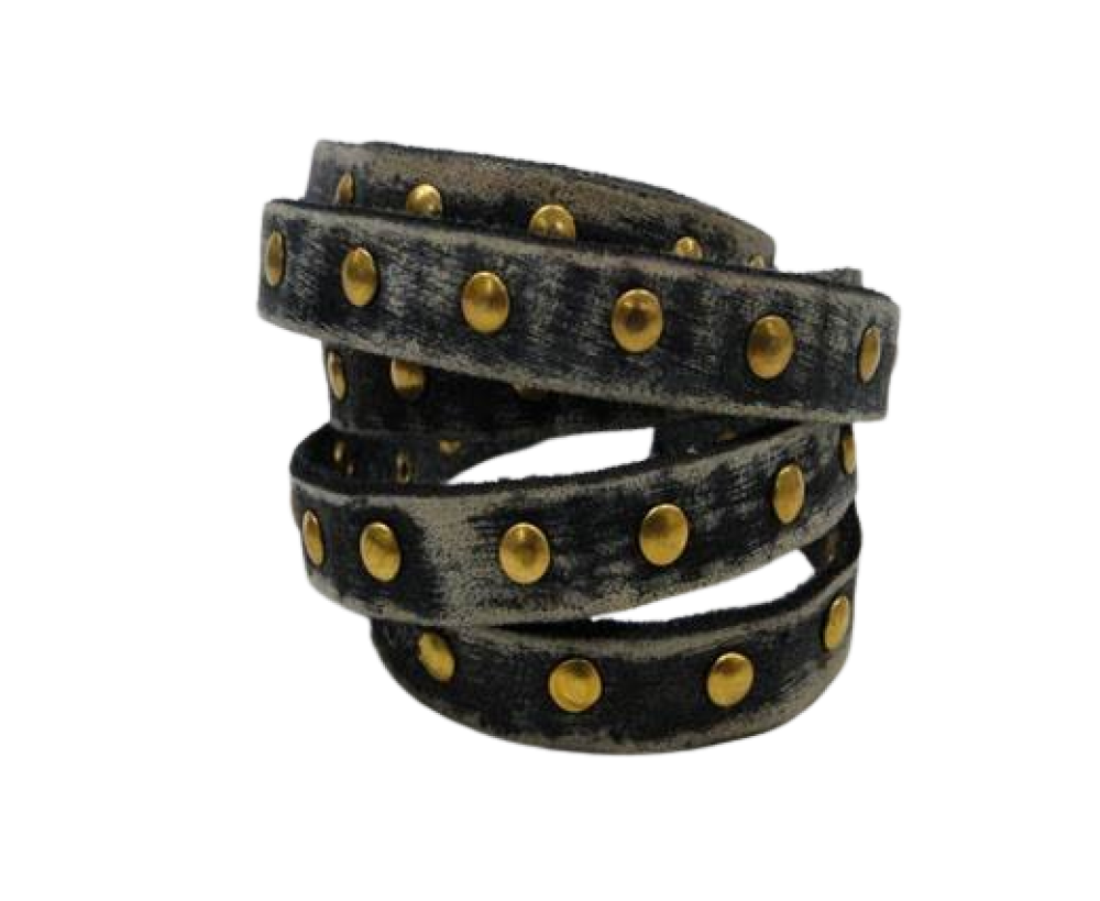 Vintage Style Flat Leather Studs-Gold-10mm-Black