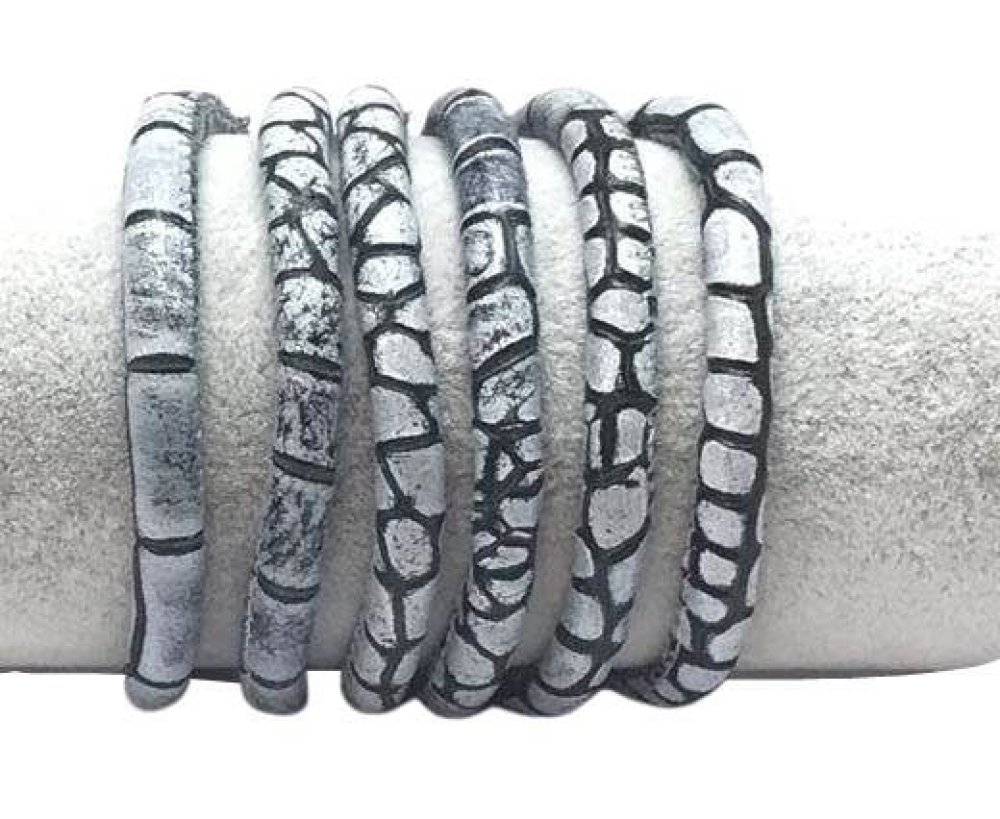 Real Round Nappa Leather cords 6mm- Snake style-grey