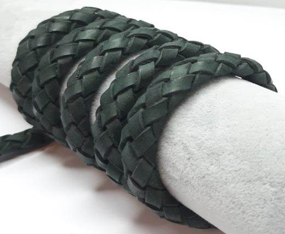 Thick Oval Hollow braided Cord - 11*6mm- Green