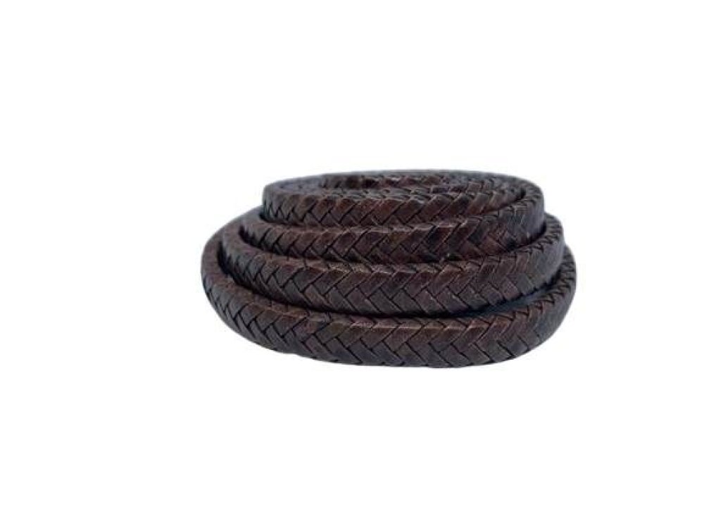 OVAL BRAIDED LEATHER CORDS KHAJUR STYLE 8X3.5MM - DARK BROWN