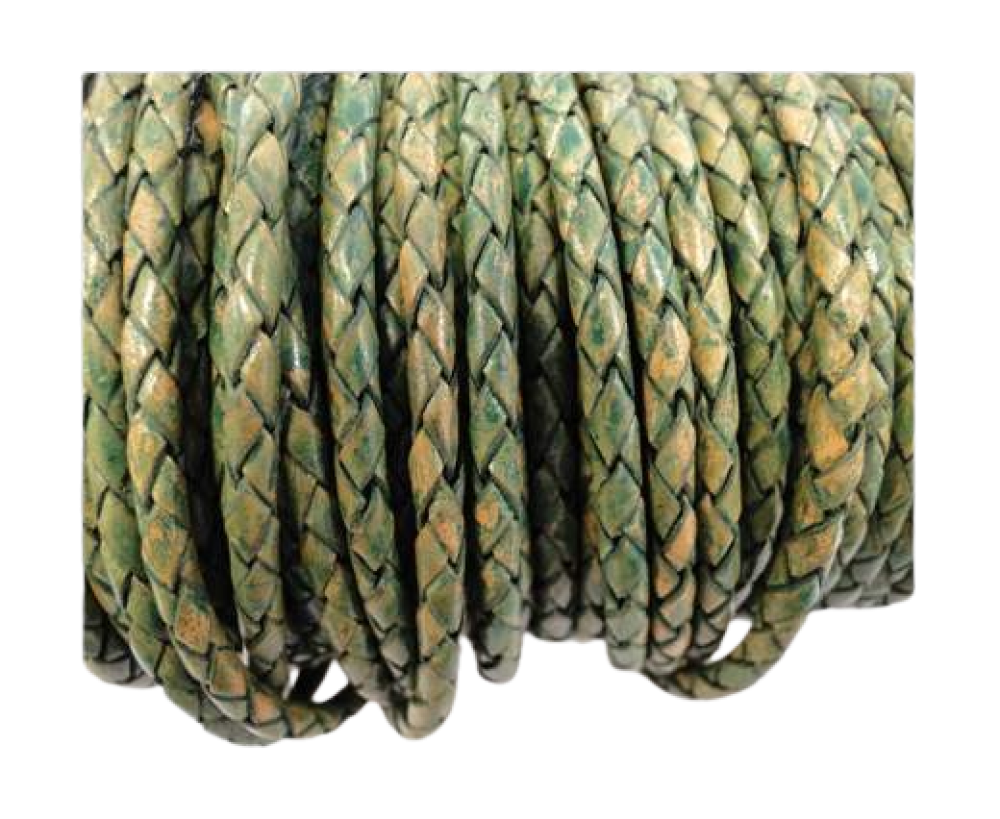Oslo Round Braided Leather Cord- 5mm-Vintage Green