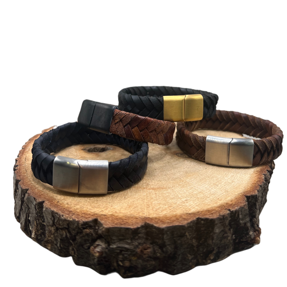 v cross braided leather cord- 15mm- COGNAC