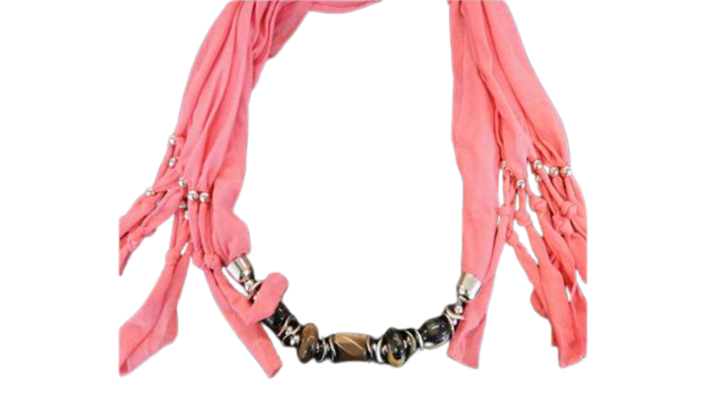 Scarf With Beads - Style 12 - Pink