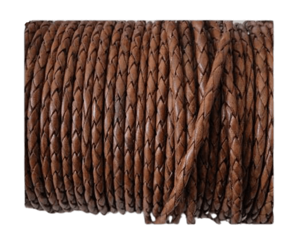 Oslo Round Braided Leather Cord- 3mm-Walnut