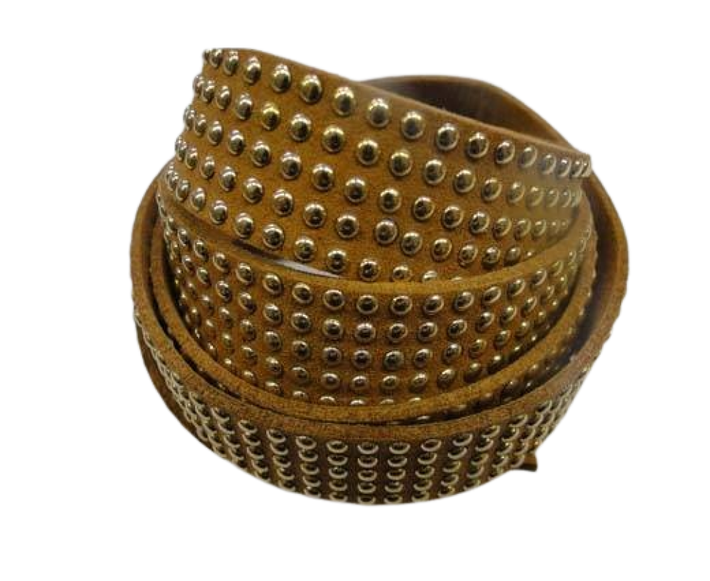 Faux Suede Cords with Studs 20mm-5 layers-Gold-Brown
