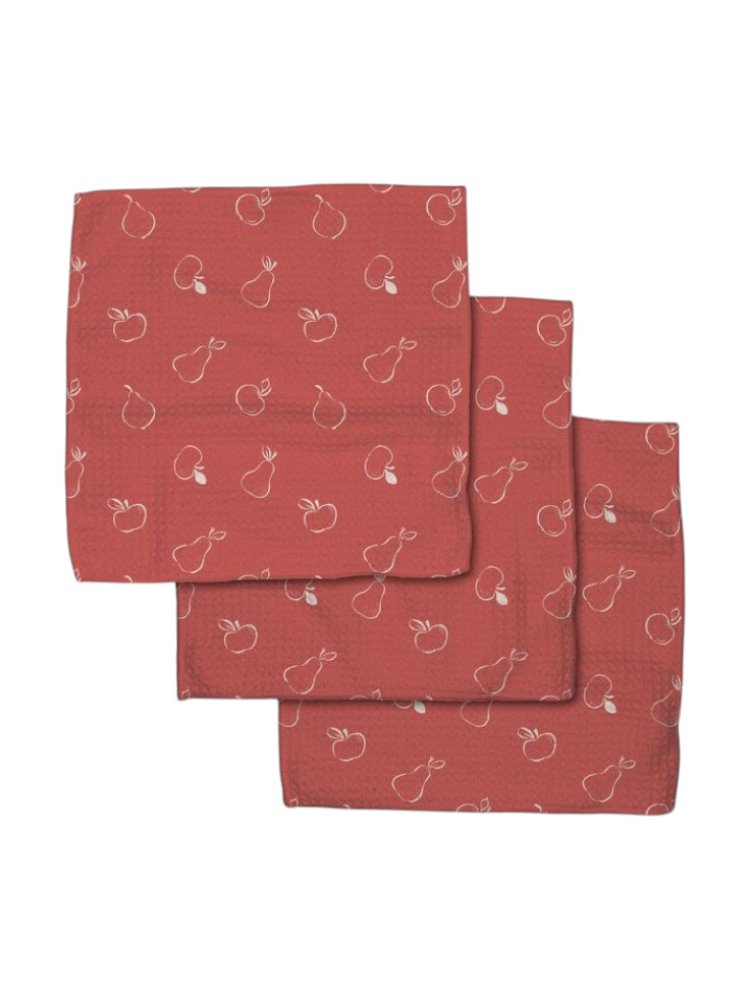 Apple and Pear Printed Red Towels