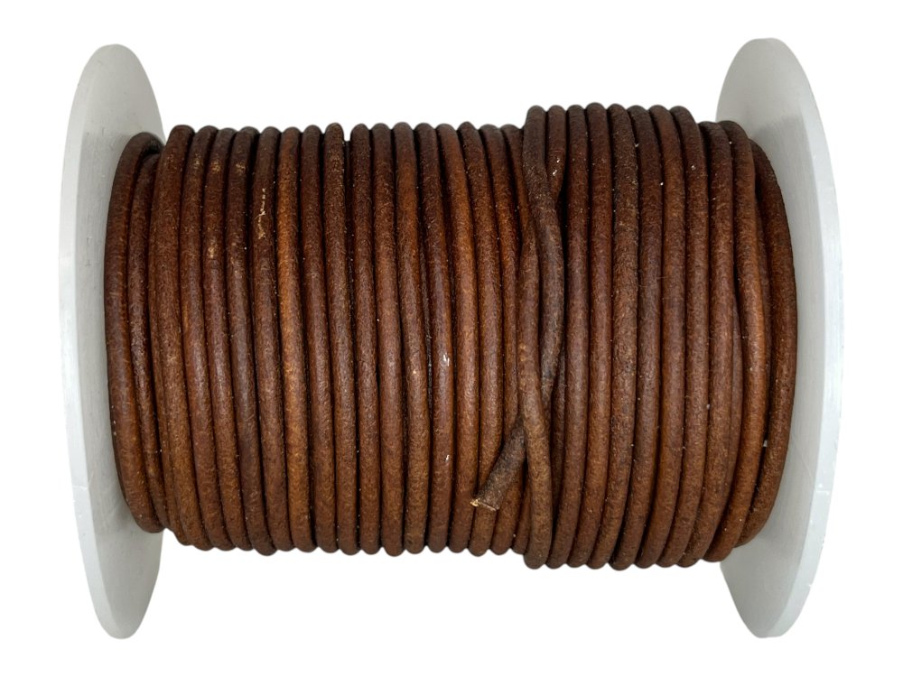Round Leather Cord - Vintage Dark Tan - 2mm
