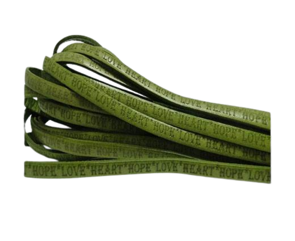 Named-Real Flat Leather-5MM-Hope Love Heart style-Green