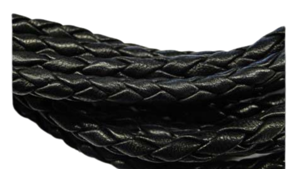Fine Braided Nappa Leather Cords - black-8mm