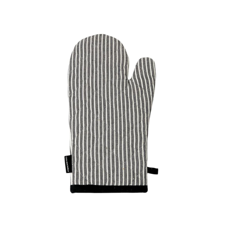 Black and White Vertical Striped Oven Mitt