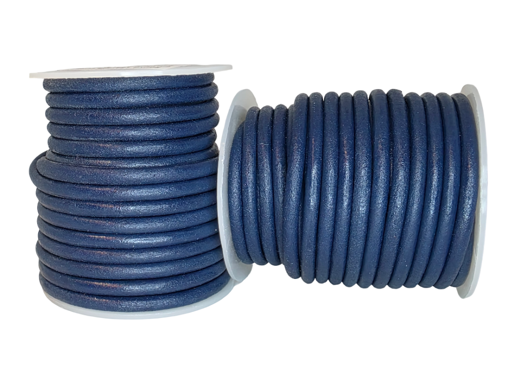 Round Leather Cord - 5mm - Marine blue