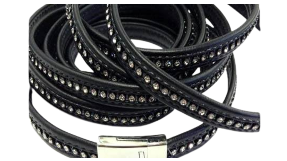 10MM Flat Nappa with Swarovski -Black