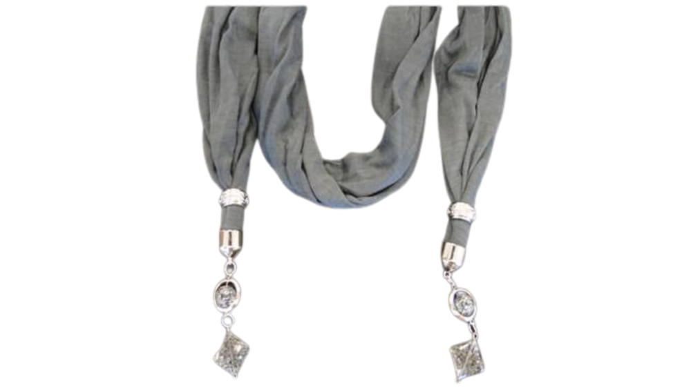 Scarf With Beads - Style 17 - Grey