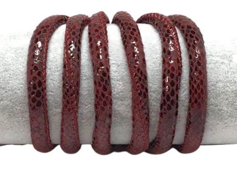 Real Round Nappa Leather cords 6mm- Snake style-Red wine