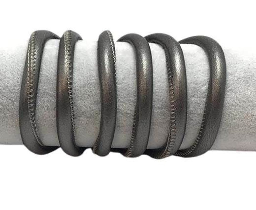 Round stitched nappa leather cord-6mm-Dark Grey